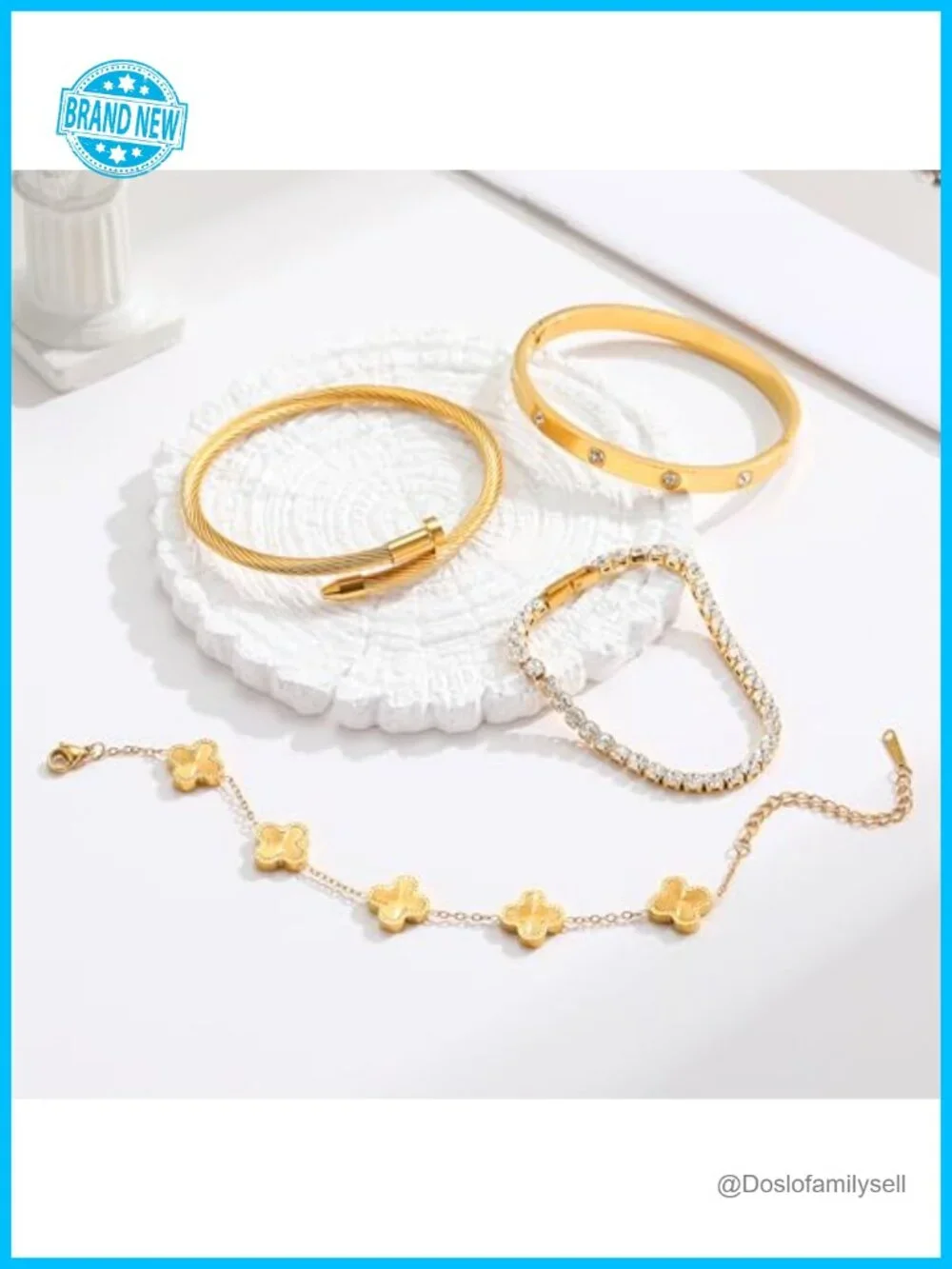 18K Gold Plated Bangle Bracelet Set Stackable 4Pcs Non Tarnish Jewelry Gift